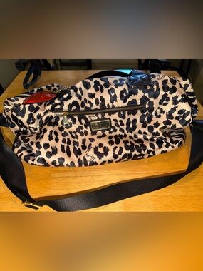 Juicy Couture Leopard Heart Overnighter Duffle Zip Crossbody Bag